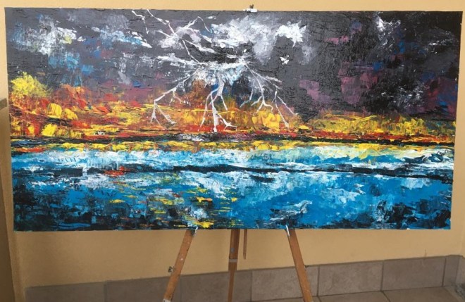 Temporale tropicale, acrilico su tela 120 X 60